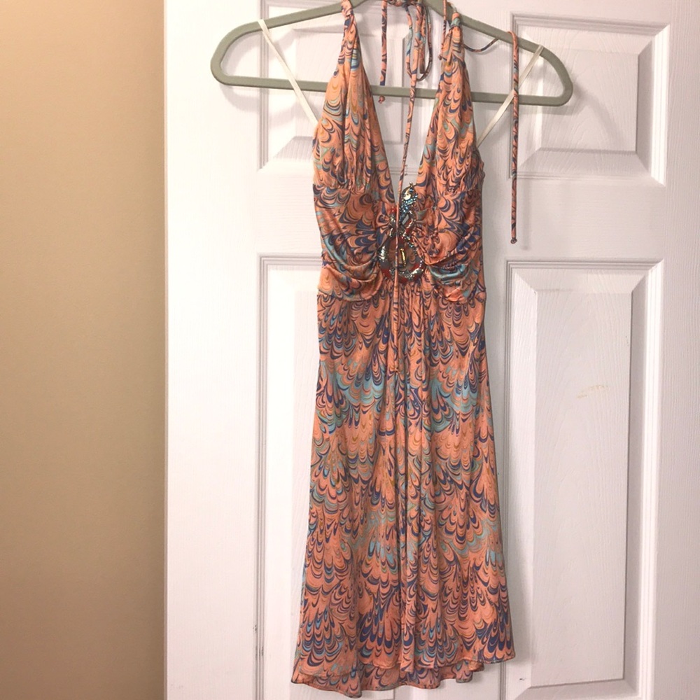 Sexy sky mini dress NWT sz small peach and blues